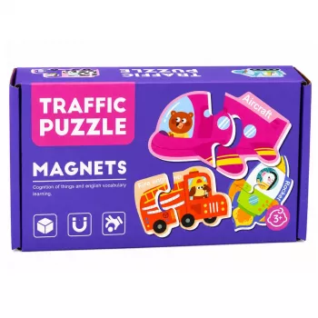 LEAN TOYS Magnetinė dėlionė Transporto priemonės Mokymosi rinkinys 30 vnt.
