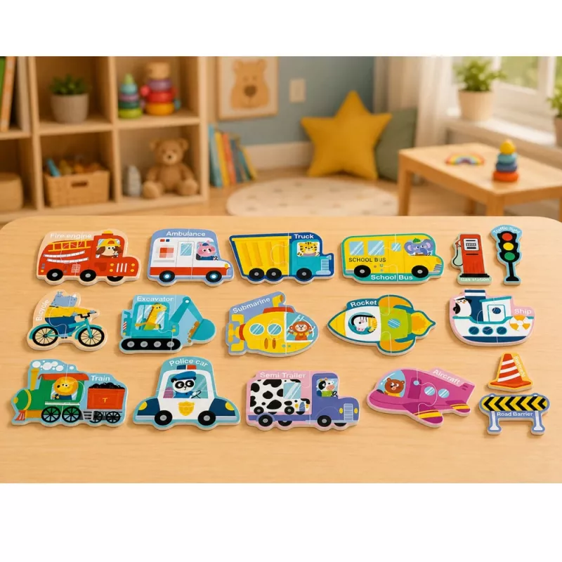 LEAN TOYS Magnetinė dėlionė Transporto priemonės Mokymosi rinkinys 30 vnt.