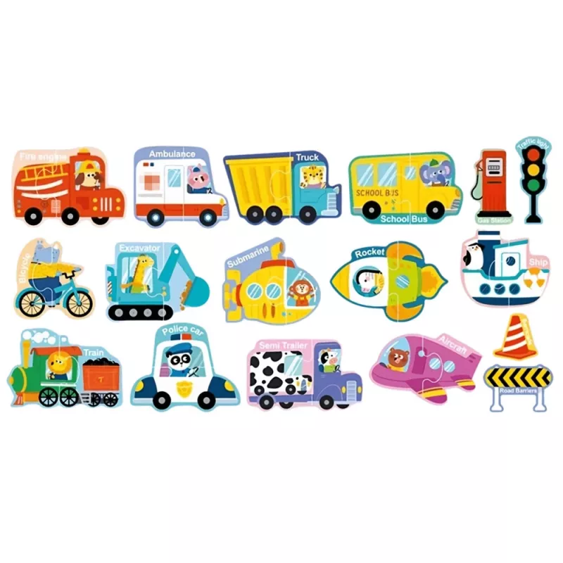 LEAN TOYS Magnetinė dėlionė Transporto priemonės Mokymosi rinkinys 30 vnt.