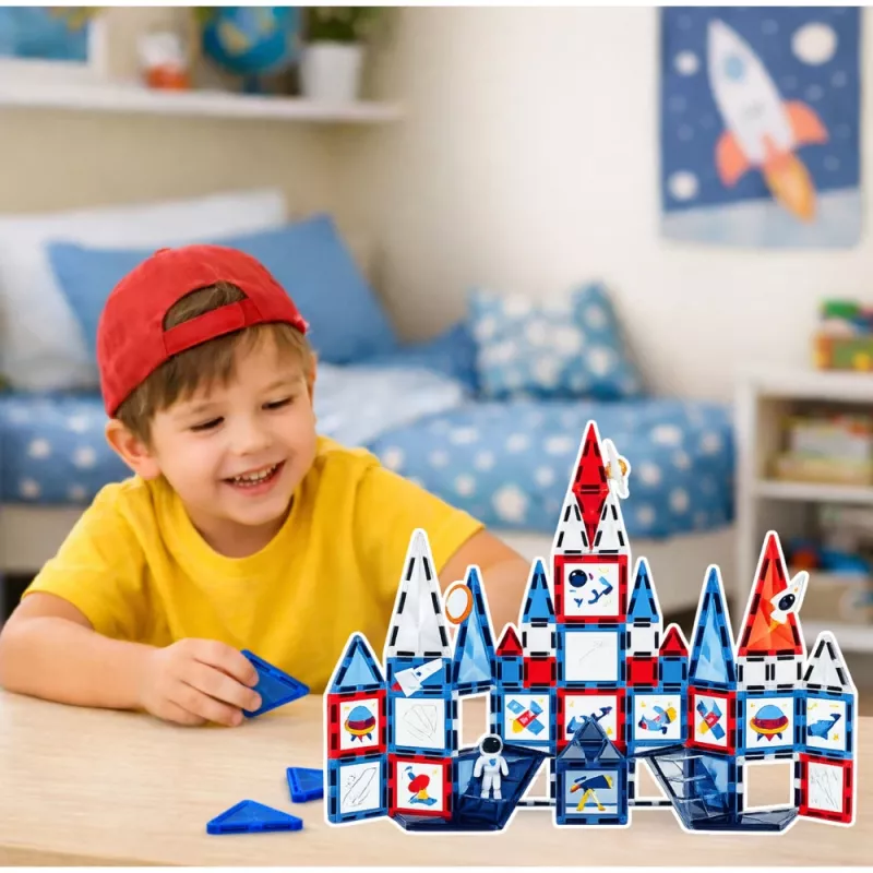 LEAN TOYS Magnetic Space Windows Construction Blocks 90 vnt. – ABS plastiko STEM konstravimo rinkinys