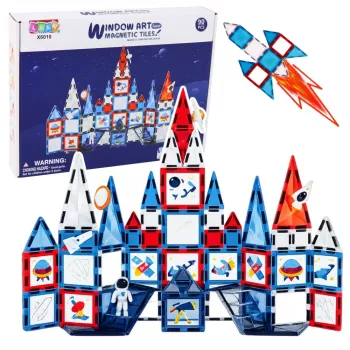 LEAN TOYS Magnetic Space Windows Construction Blocks 90 vnt. – ABS plastiko STEM konstravimo rinkinys