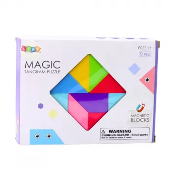 LEAN TOYS Magnetiniai tangramo blokeliai spalvinga dėlionė su lipdukais 9 vnt.