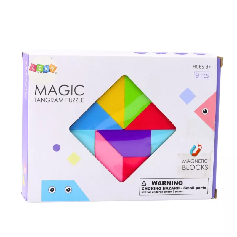 LEAN TOYS Magnetiniai tangramo blokeliai spalvinga dėlionė su lipdukais 9 vnt.