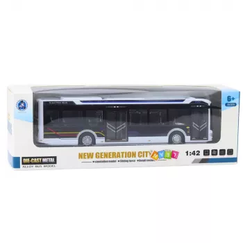 LEAN TOYS Metal City Bus White 1:43 Die-Cast Pull-Back Model with Opening Doors