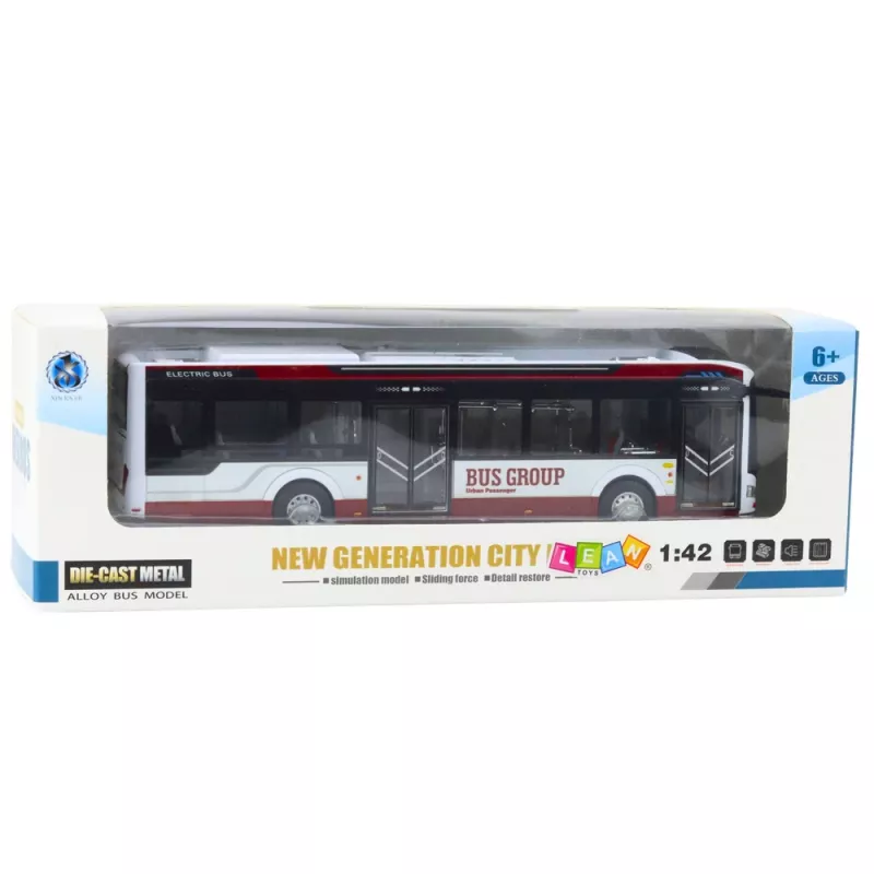 LEAN TOYS Metal City autobusas su garsu ir šviesomis 1:42