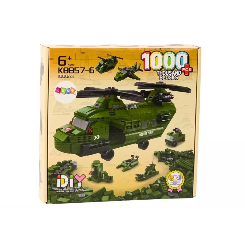 LEAN TOYS Karinis sraigtasparnio blokų rinkinys Karinė žalia 1000 vnt.