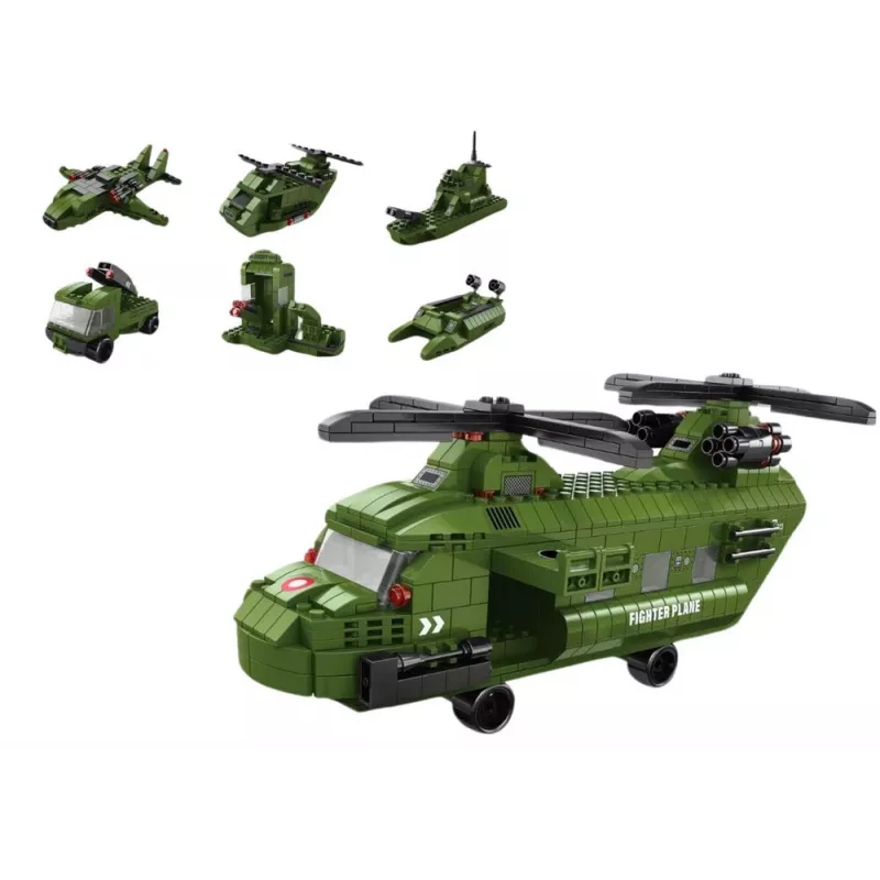 LEAN TOYS Karinis sraigtasparnio blokų rinkinys Karinė žalia 1000 vnt.