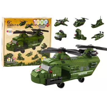 LEAN TOYS Karinis sraigtasparnio blokų rinkinys Karinė žalia 1000 vnt.