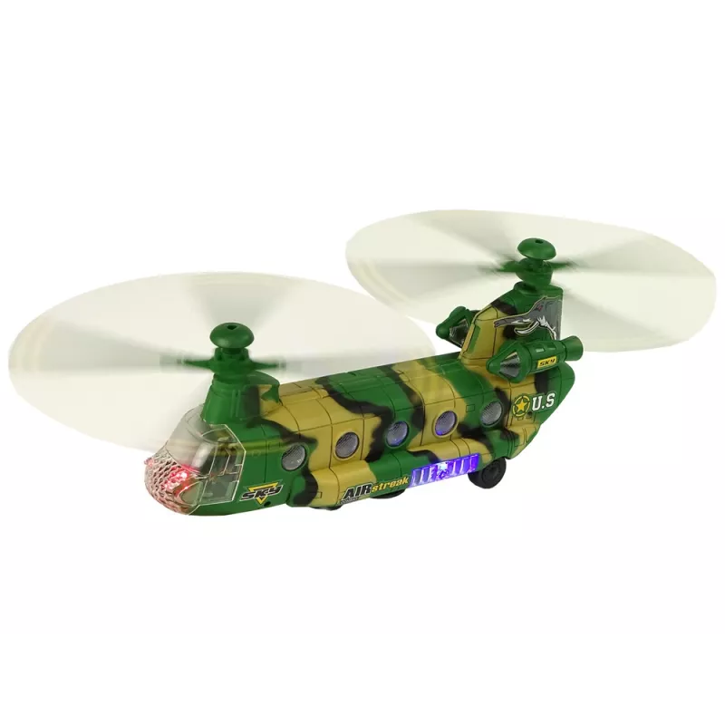 LEAN TOYS Karinis sraigtasparnis su dideliais sparnais, šviesomis ir garsu Moro