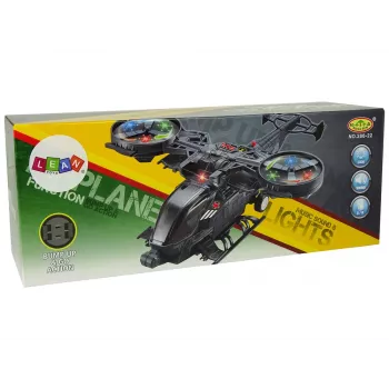 LEAN TOYS Karinis sraigtasparnis su dideliais sparnais, šviesomis, garsu ir besisukančiais mentėmis