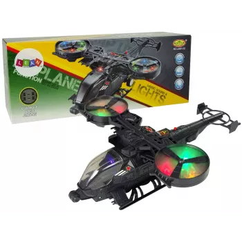 LEAN TOYS Karinis sraigtasparnis su dideliais sparnais, šviesomis, garsu ir besisukančiais mentėmis