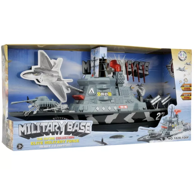 LEAN TOYS Karinis rinkinys Karinis laivas Mūšio armijos patrankos Šviesos garsai
