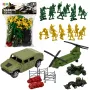 LEAN TOYS karinis rinkinys su kareiviais, sraigtasparniu, transporto priemonėmis ir baze, 58 vnt.
