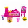 LEAN TOYS Mini lėlių rinkinys su kasos aparatu, pardavėja, mėsainiu, ledų aksesuarais