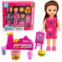 LEAN TOYS Mini lėlių rinkinys su kasos aparatu, pardavėja, mėsainiu, ledų aksesuarais