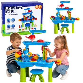 LEAN TOYS Daugiapakopis vandens stalas su kėdute ir formelėmis 63cm