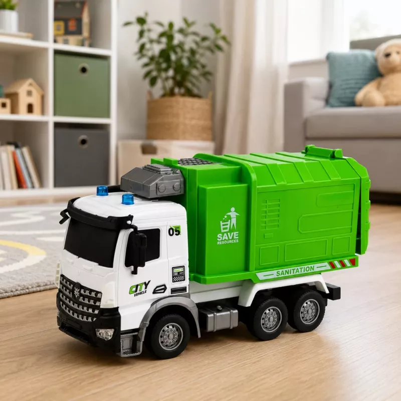 LEAN TOYS komunalinės transporto priemonės nuotoliniu būdu valdomas šiukšliavežis RC konteineris šiukšliadėžė žibintai 1:14