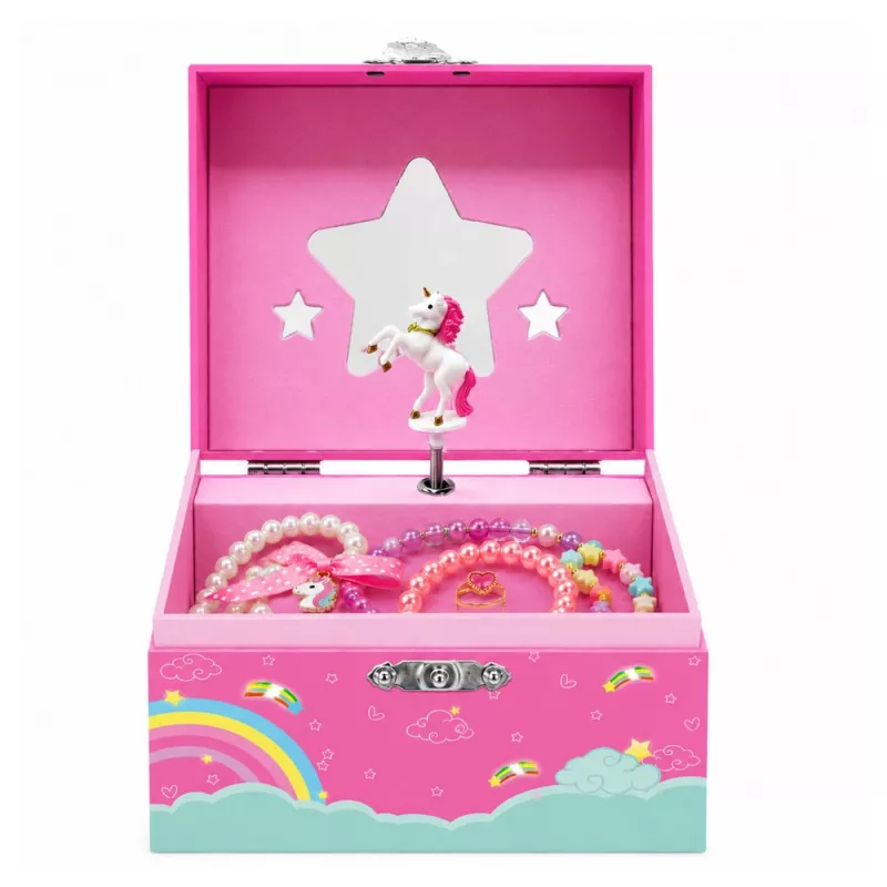 LEAN TOYS Muzikinė dėžutė papuošalams Sukamas vienaragis Rožinė