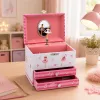 LEAN TOYS Muzikinė papuošalų dėžutė su balerina, muzikos dėžute, veidrodėliu ir stalčiais - rožinė klasikinio dizaino