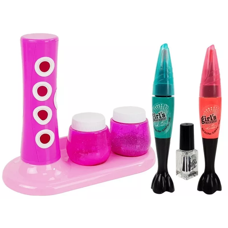 LEAN TOYS Nagų dažymo rinkinys su blizgučių dozatoriumi ir spalvotais lipdukais