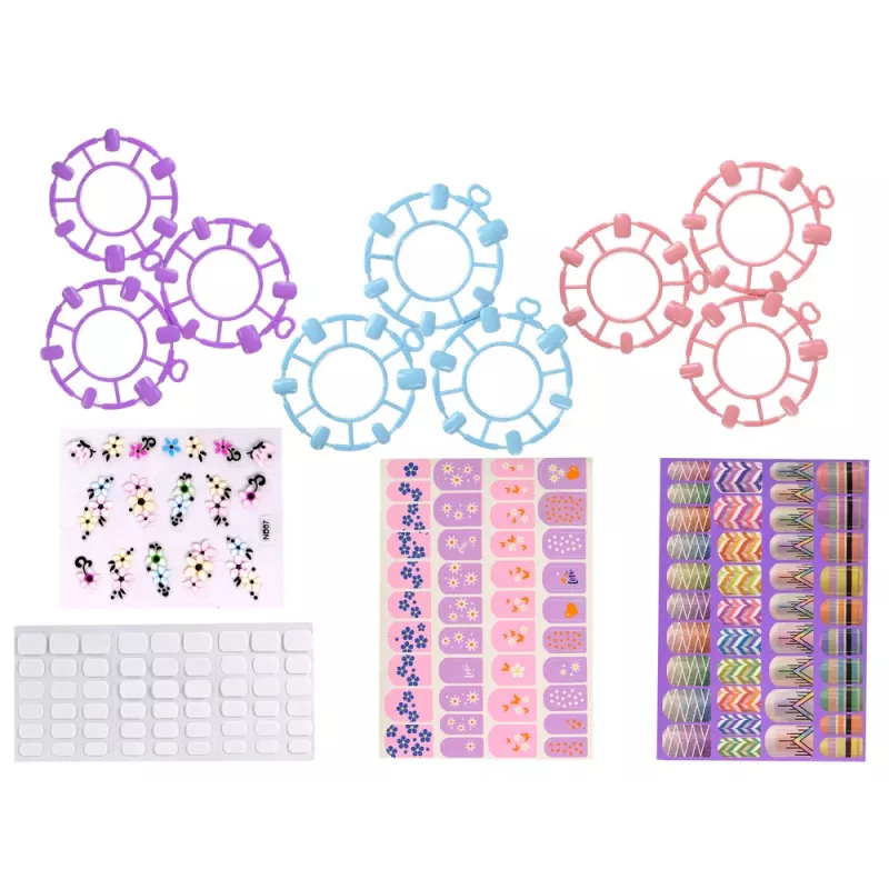 LEAN TOYS Nagų dažymo rinkinys su formavimo įrankiu, lempa, dilde ir brokato dekoracijomis