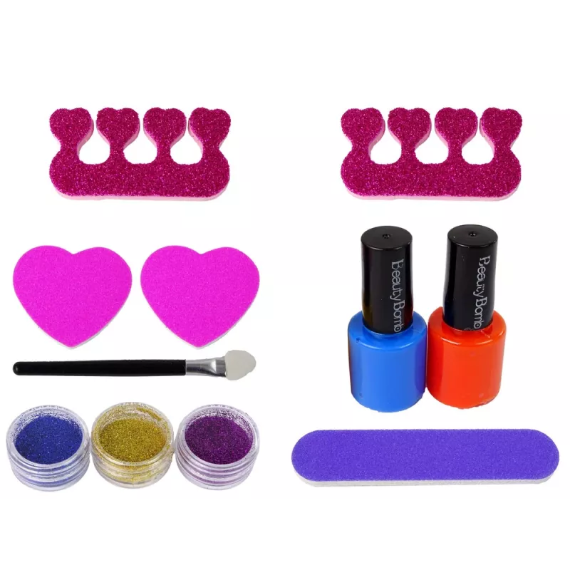 LEAN TOYS Nagų dažymo rinkinys su formavimo įrankiu, lempa, dilde ir brokato dekoracijomis