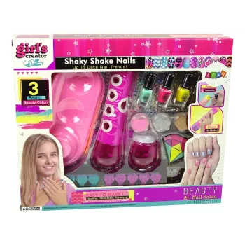 LEAN TOYS Nagų dažymo rinkinys su blizgučių dozatoriumi ir nagų lako lipdukais