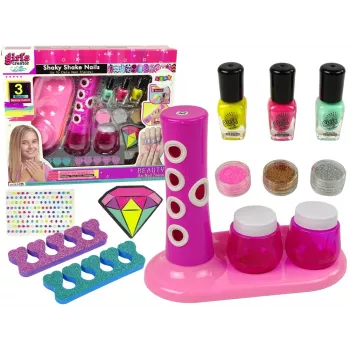 LEAN TOYS Nagų dažymo rinkinys su blizgučių dozatoriumi ir nagų lako lipdukais