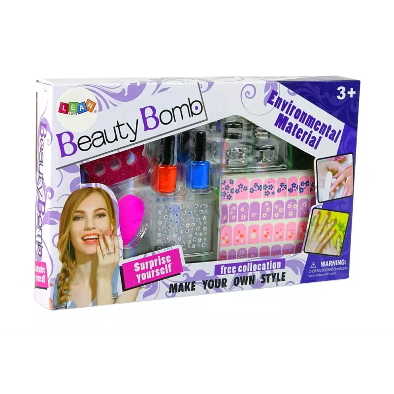 LEAN TOYS Nagų dažymo rinkinys Nagų lakai Blizgučiai Lipdukai Žiedai