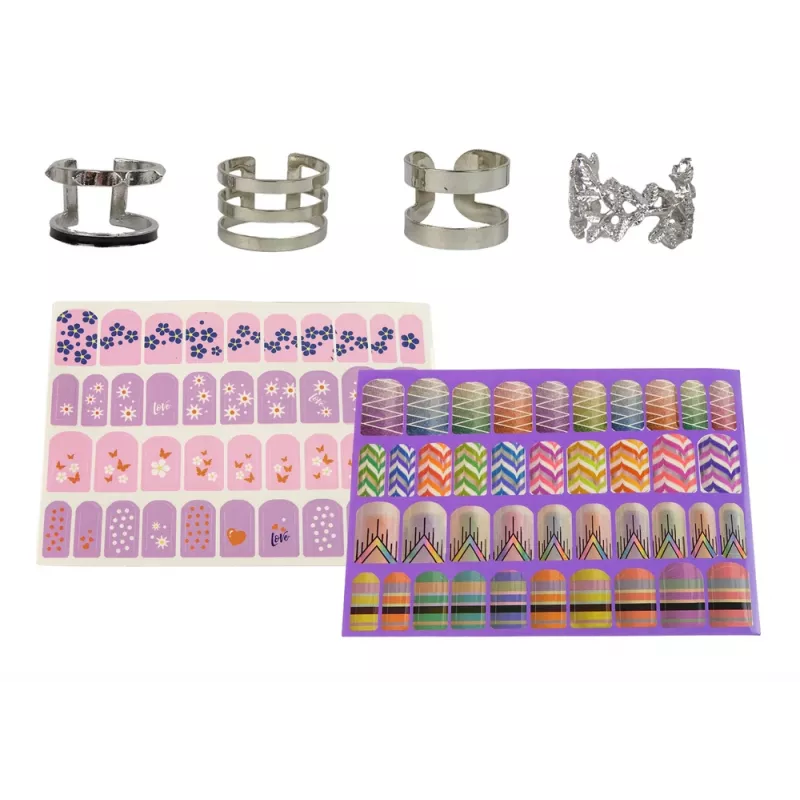 LEAN TOYS Nagų dažymo rinkinys Nagų lakai Blizgučiai Lipdukai Žiedai