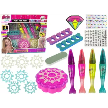 LEAN TOYS Nagų dažymo rinkinys: nagų lakai, rašikliai, spalvoti lipdukai