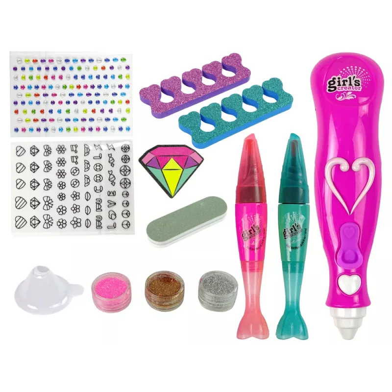 LEAN TOYS Nagų dažymo rinkinys Nagų rašikliai Blizgučių dozatorius Deimantai
