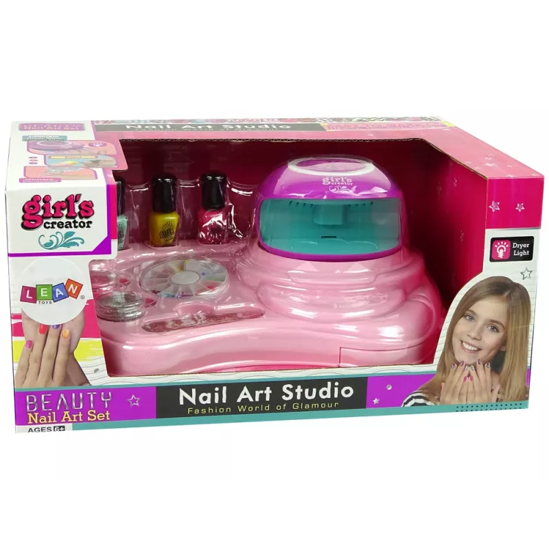 LEAN TOYS Nagų lako rinkinys su blizgučiais, džiovintuvu ir lipdukais