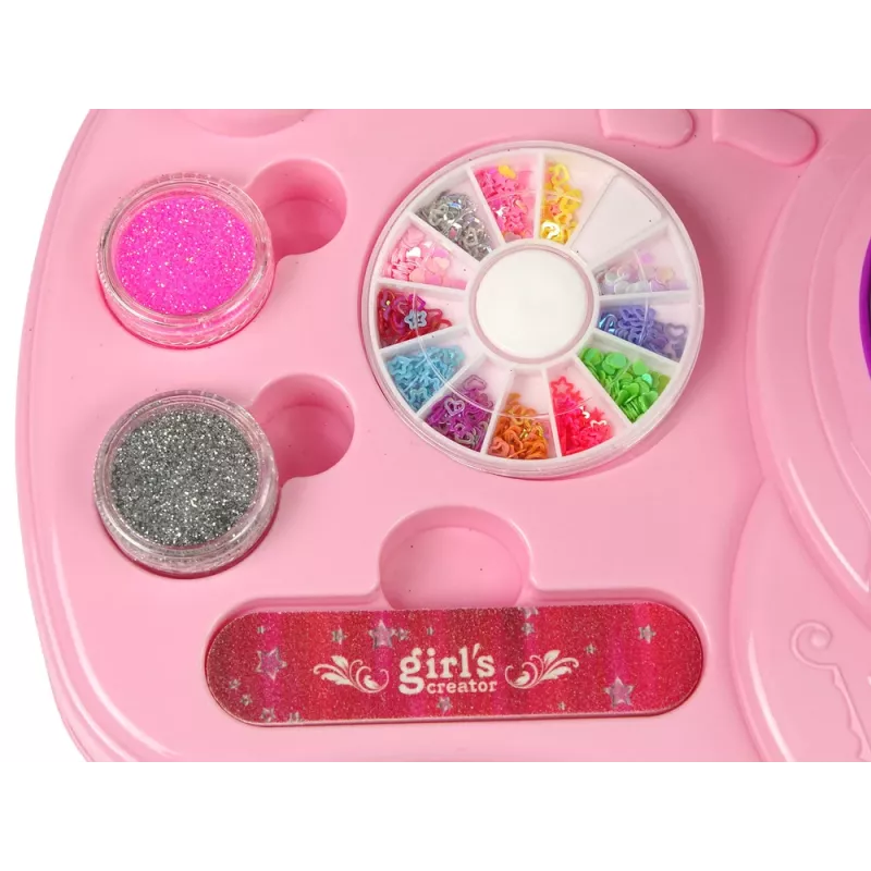LEAN TOYS Nagų lako rinkinys su blizgučiais, džiovintuvu ir lipdukais