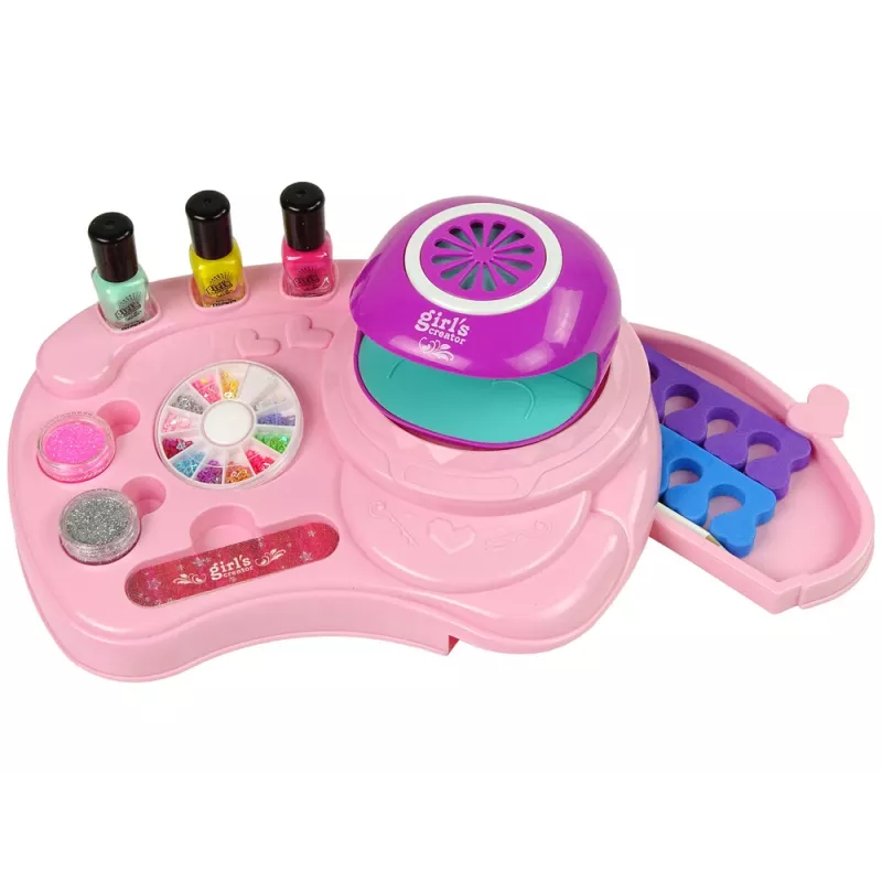 LEAN TOYS Nagų lako rinkinys su blizgučiais, džiovintuvu ir lipdukais
