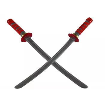 LEAN TOYS Ninja Warrior rinkinys su kauke, kardu, durklais, shurikenais, lanku ir strėlėmis – raudonos dekoracijos (10 dalių)