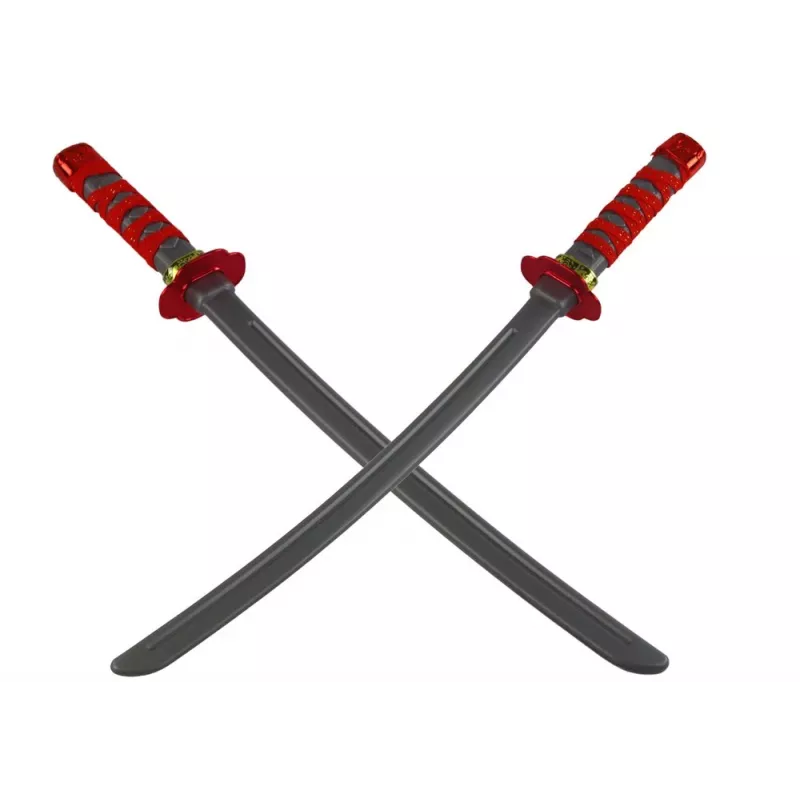 LEAN TOYS Ninja Warrior rinkinys su kauke, kardu, durklais, shurikenais, lanku ir strėlėmis – raudonos dekoracijos (10 dalių)