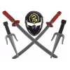 LEAN TOYS Ninja Warrior rinkinys su kauke, kardu, durklais, shurikenais, lanku ir strėlėmis – raudonos dekoracijos (10 dalių)