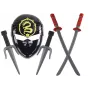 LEAN TOYS Ninja Warrior rinkinys su kauke, kardu, durklais, shurikenais, lanku ir strėlėmis – raudonos dekoracijos (10 dalių)