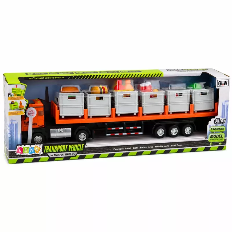 LEAN TOYS oranžinis maisto transportavimo sunkvežimis 1:40 metalinis modelis