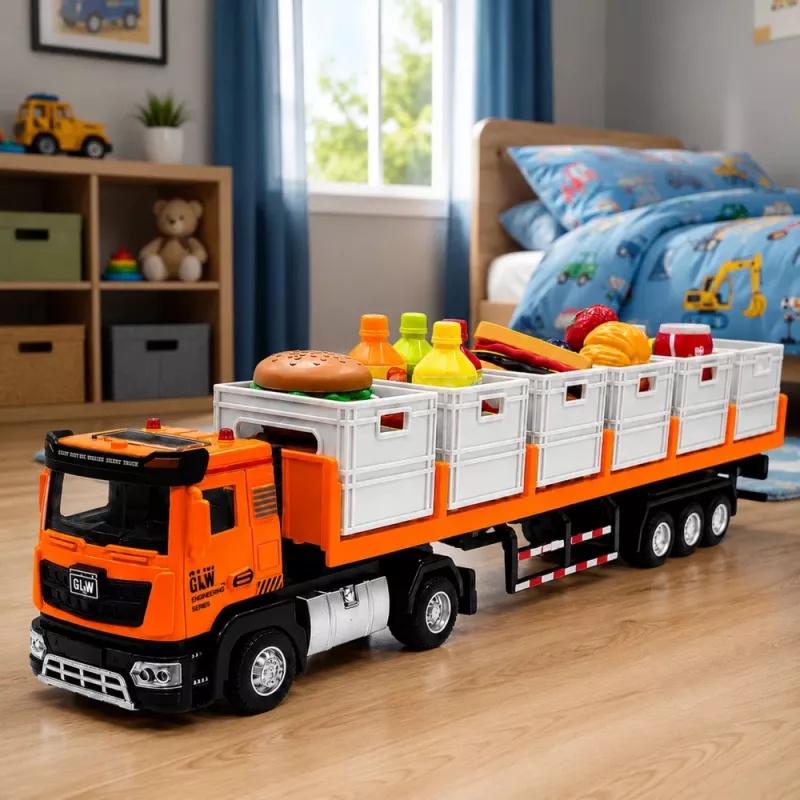 LEAN TOYS oranžinis maisto transportavimo sunkvežimis 1:40 metalinis modelis
