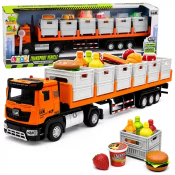 LEAN TOYS oranžinis maisto transportavimo sunkvežimis 1:40 metalinis modelis