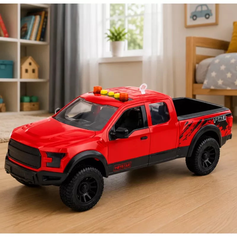 LEAN TOYS Pickup Truck 1:12 RC su atsidarančiomis durimis, galiniais žibintais, garsais – raudonas