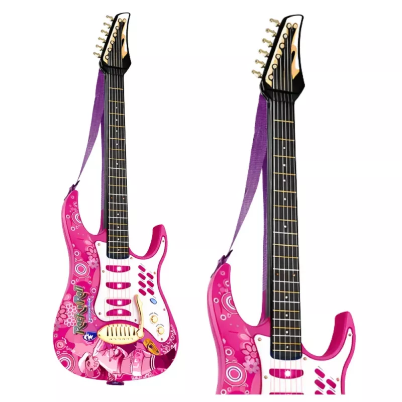 LEAN TOYS Rožinė elektrinė gitara su mikrofonu ir stiprintuvu