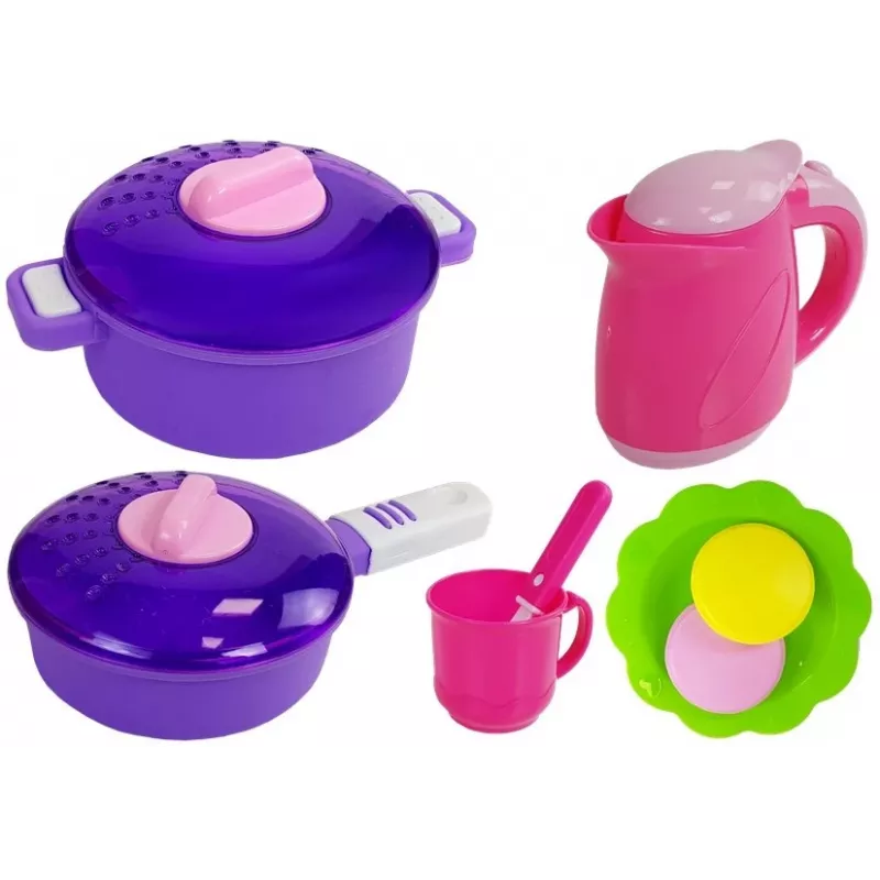 LEAN TOYS Pink Kitchen su vandens puodais, bakalėjos prekėmis ir garsu