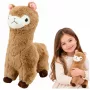 LEAN TOYS pliušinė alpaka minkštas žaislas minkštu kailiu smėlio spalvos 28 cm