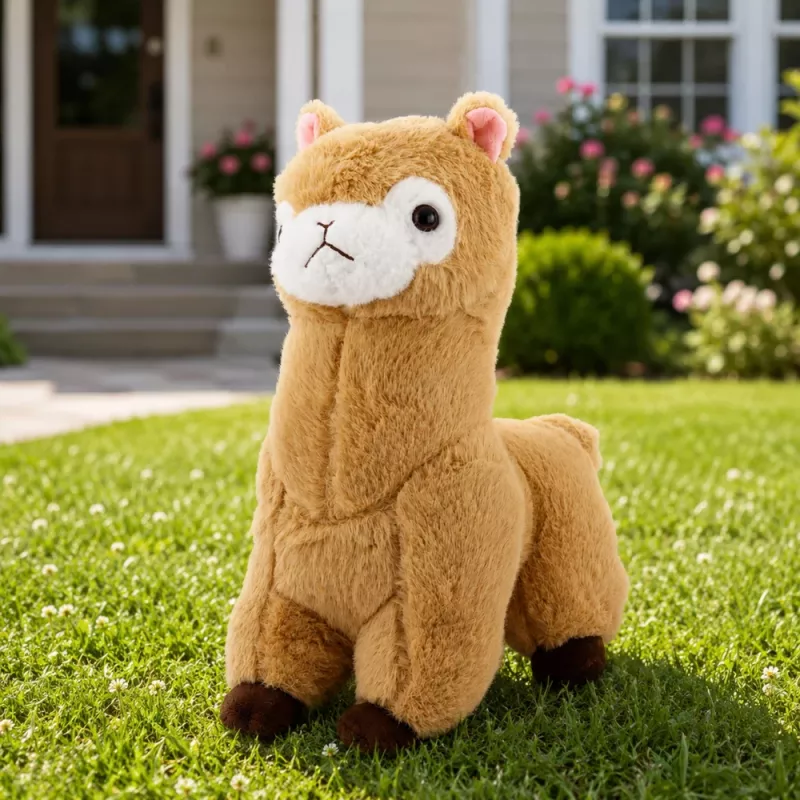LEAN TOYS Pliušinė alpaka lama minkštas žaislas - kreminis, 28 cm, mielas pliušinis su itin minkštu kailiu