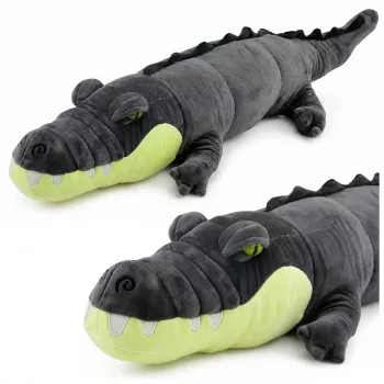 LEAN TOYS Pliušinis krokodilas talismanas minkštas žaislas - realistiškas pilkas, 90 cm