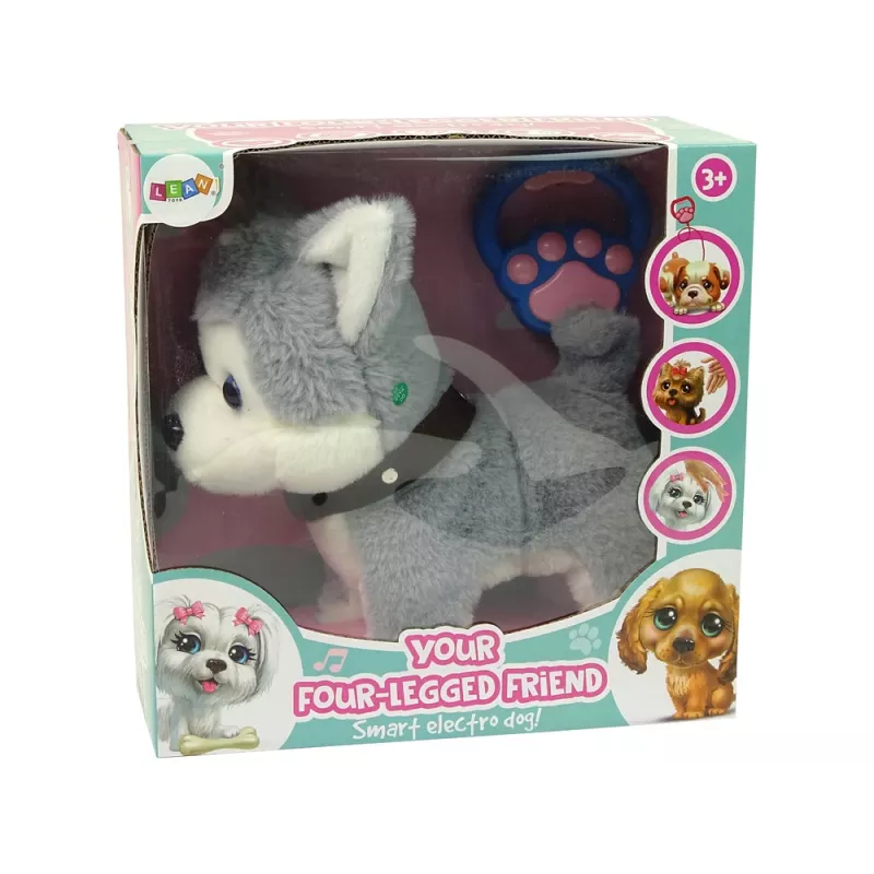 LEAN TOYS Pliušinis šuo Interaktyvus Edukacinis Pavadėlis Dainos Pasivaikščiojimai