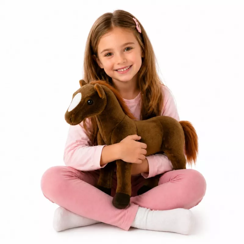 LEAN TOYS Pliušinis arkliukas Minkštas žaislas Tamsiai rudas 40cm x 37cm